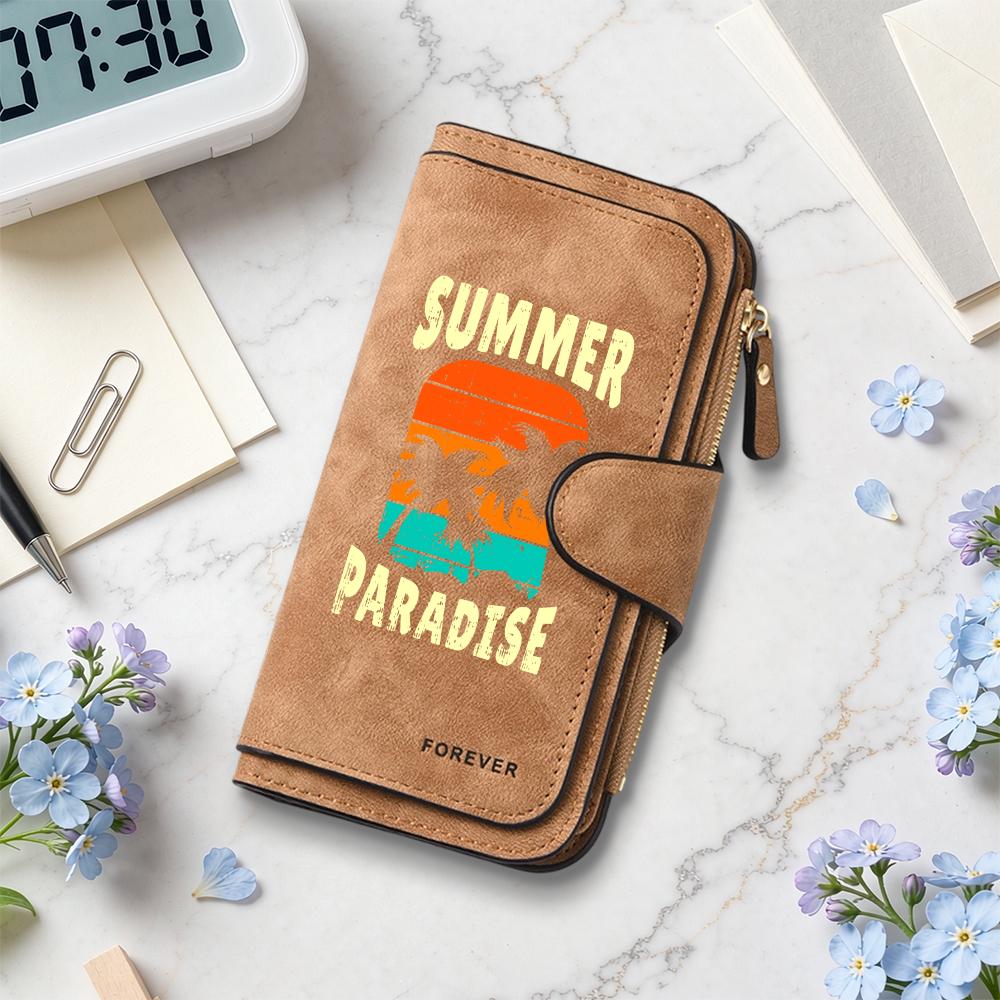 Summer Paradise Leather Wallet Large Capacity Multi Card Slot Casual Portable Purse for Daily Use
