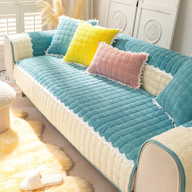 Sofa Cushion Plush Luxury Wind Four Seasons General Simple Modern Non-slip Houndstooth Mat Autumn and Winter Cushion Cover.