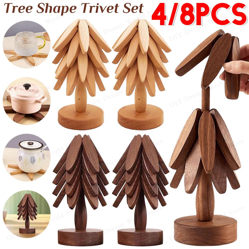 Creative Walnut Colored Tree Design Stand Wooden Trivets Decorative Anti Scald Heat Resistant Table Mat Coaster Wood Placemats P