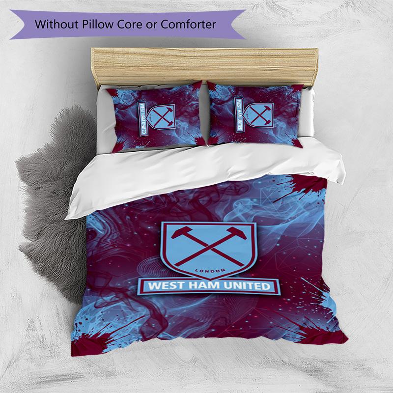 Set Lenzuola Stampato West Ham United Football 3 Pezzi, Comodo Set Copripiumino per Camera da Letto Amico della Pelle