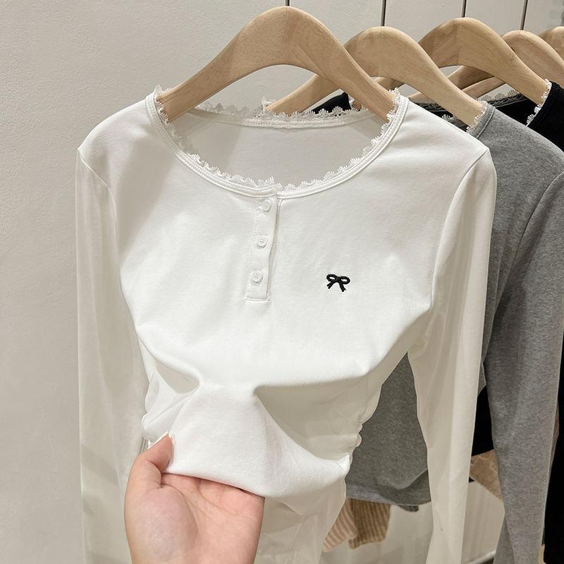 Kids Short Sleeve T-Shirt Summer Spring New Lace Bow Top For Girls Cotton Crew Neck