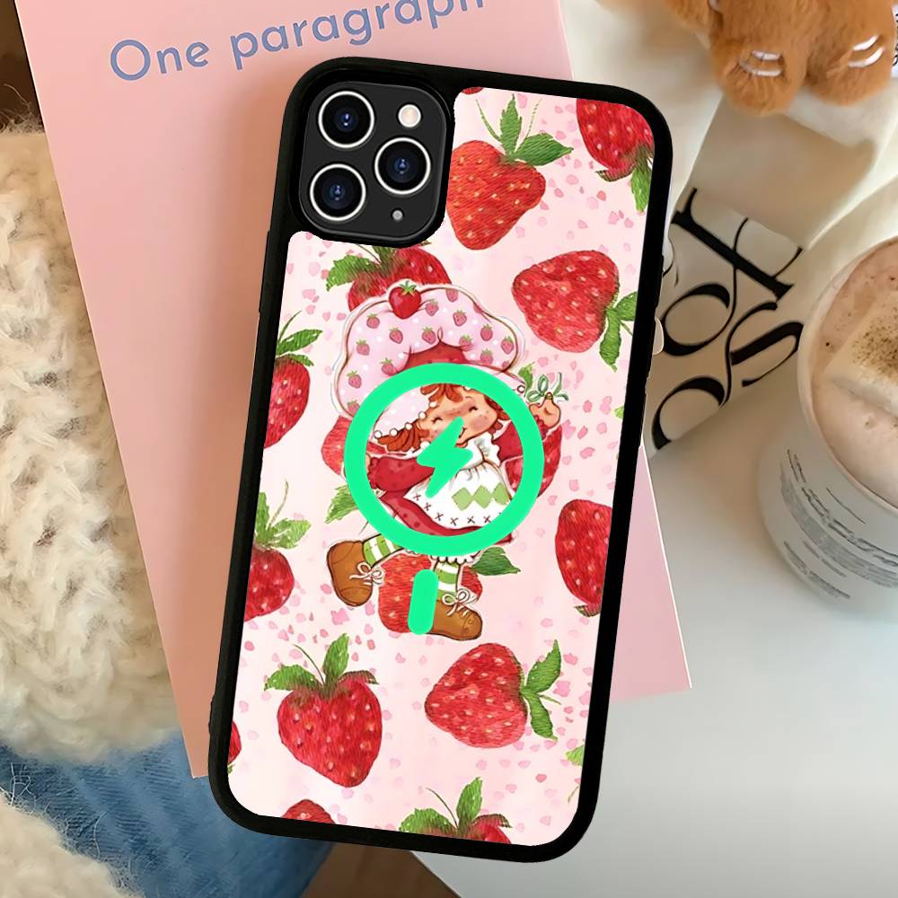 Cartoon Girl S-Strawberry S-Shortcake Magnetic Matte Phone Case For IPhone 16 17 15 14 12 11 For Magsafe Wireless Charge Cover