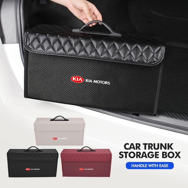 For KIA Car Leather Boot Trunk Leather Storage Box Foldable Auto Organizer Accessories Sportage Rio Ceed Niro Soul Stonic