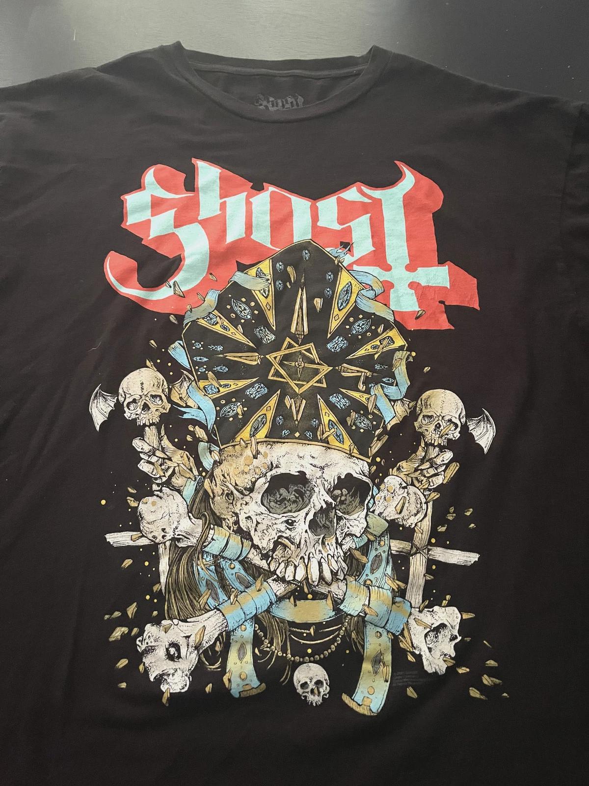 

Ghost Pope Hat Skull Black Graphic T-Shirt, Size: XL 2XL