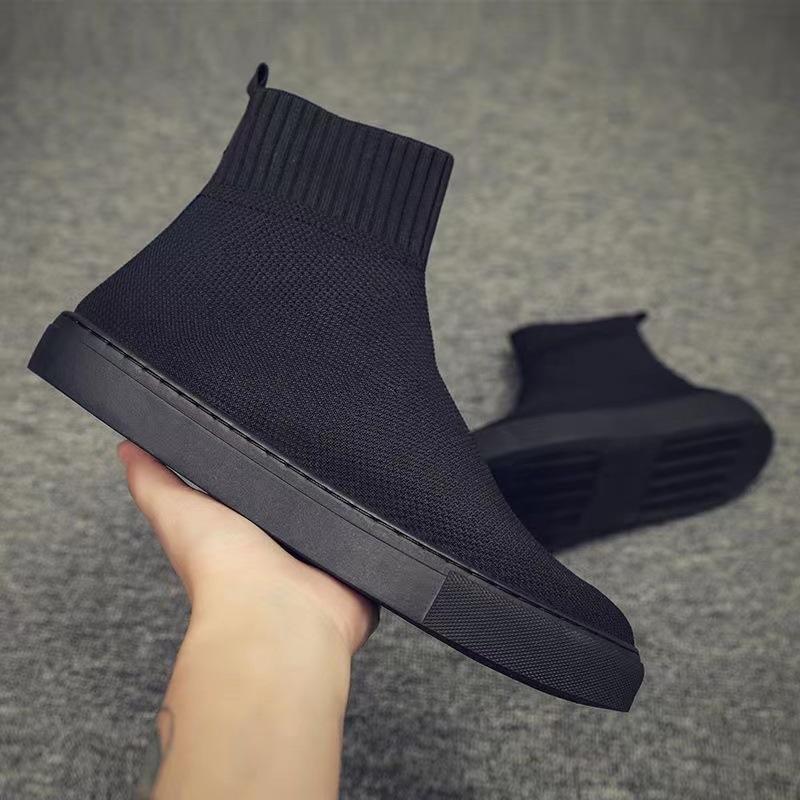 Elastic socks shoes men's mid-top high-top spring and summer fashion fly-woven socks shoes men's shoes trendy shoes men's casual Korean version board
