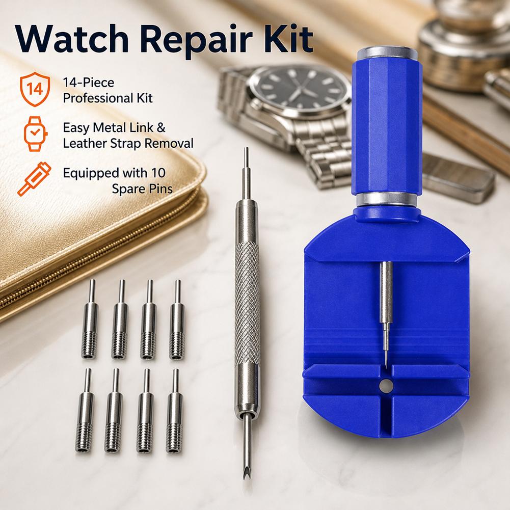 14-Piece Watch Repair Tool Set Professional Strap Fork Remover Steel Watch Chain Adjuster for Changing Watch Straps And Forks