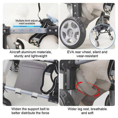 Cadeira de Rodas Durável de Metal para Cachorro; Suporte de Mobilidade Ajustável para Pernas Traseiras e Membros Anteriores Enfraquecidos
