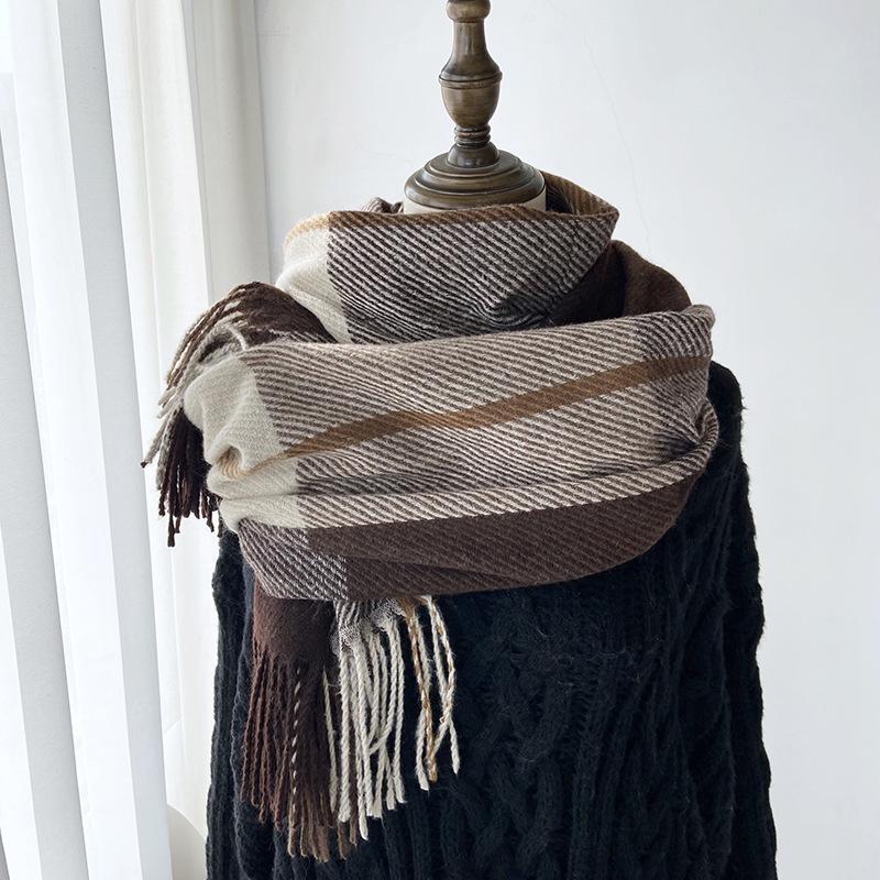 

Большой клетчатый шарф Женский осенне-зимний новый шаль из искусственного кашемира Ретро шарф с бахромой для пары