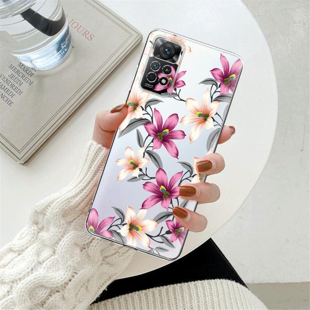 Weiße lila Blume Floral klare Hülle für Xiaomi Redmi Note 12 7 8 9 8t 11t 8 10 Pro 9s 10s 11 11s für Mi 9a 9 9c 9t 10 10c K40