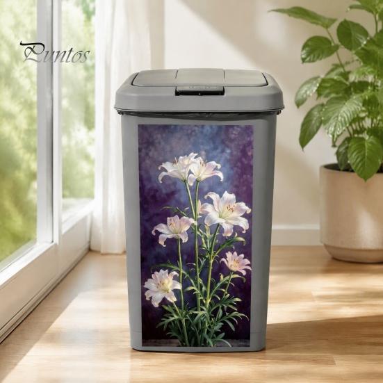 Outdoor Storage Box Decorative Decals Floral Trash Can Stickers, Waterproof Self?Adhesive Bin Decals, Vintage Flower Pattern Decor Home Garden