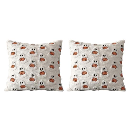 Halloween Pumpkin Ghost Pillow Cover Soft Plush Pillowcase Farmhouse Throw Cushion Case Halloween Porch Decorations