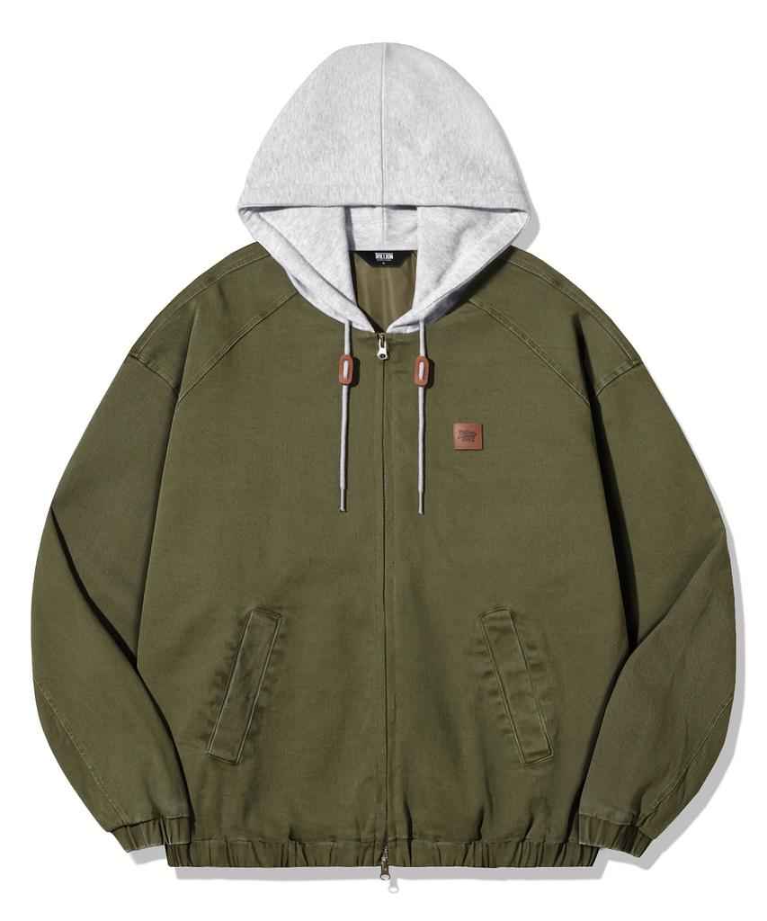Trillion 2Way Vintage Washed Cotton Zip-Up Hoodie_Khaki