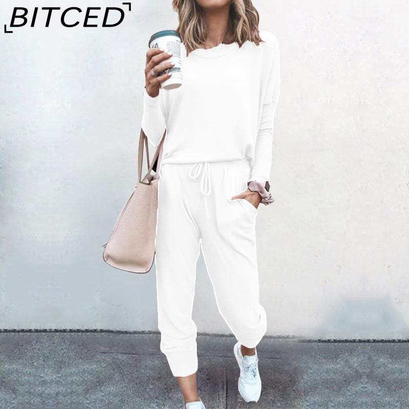 BITCED Spring and Autumn Women's Loose Solid Colour Long Sleeve Long Pants Casual Suit