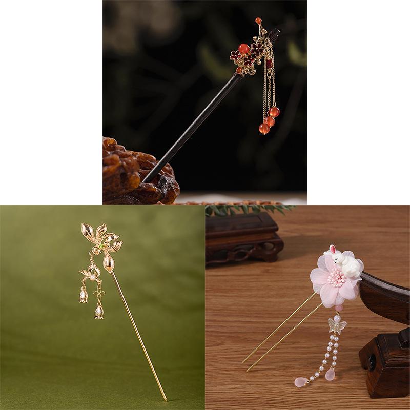 Jadehase Quaste Haarspange: Traditionelles Qipao Hochsteckfrisur Accessoire für Damen