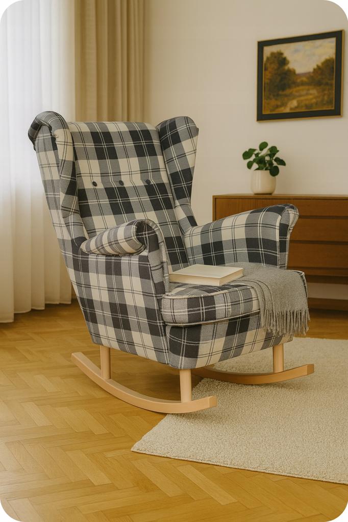 Fotel uszak Winston bujany skandynawski Family Meble krata szara