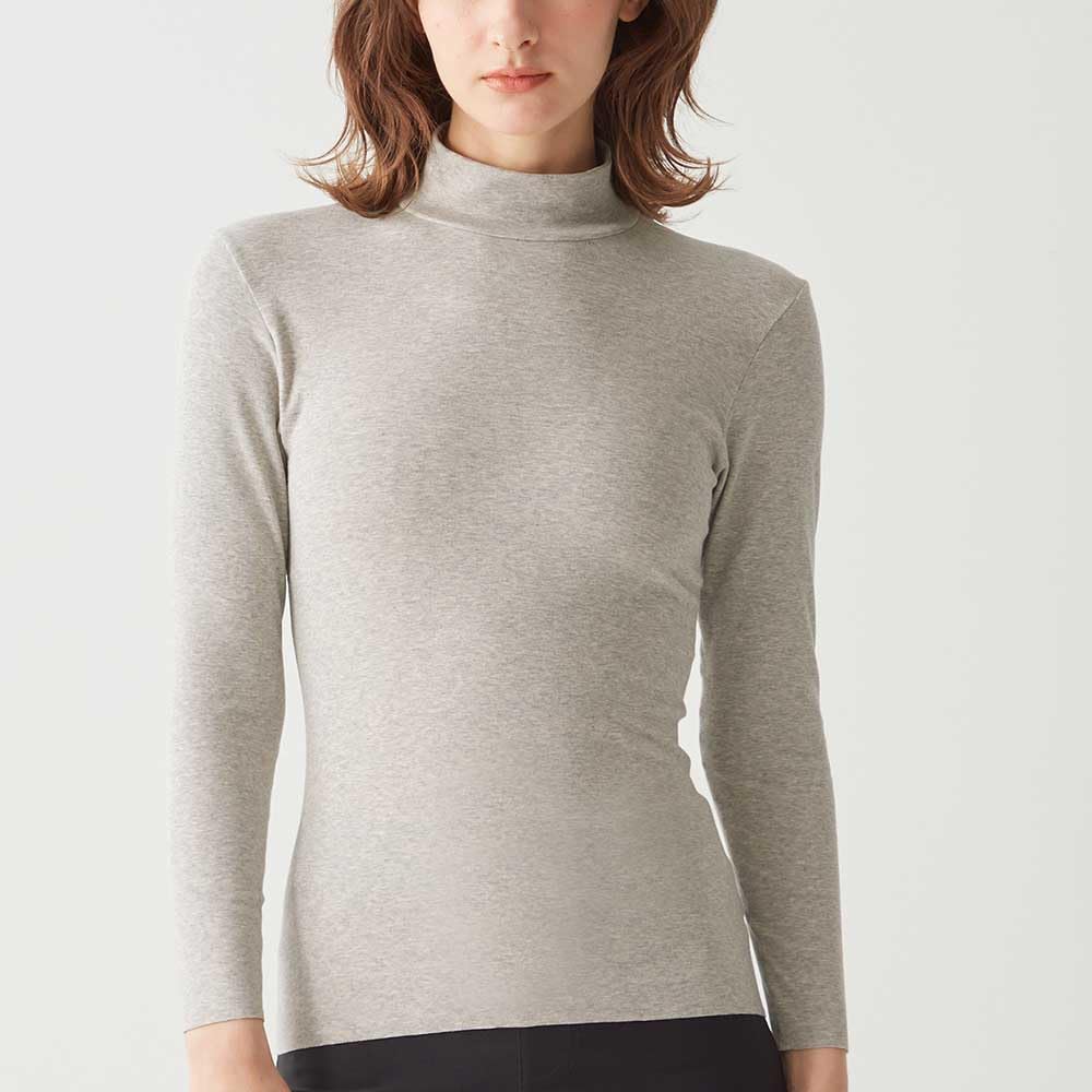 Gunze HOTMAGIC MH7845P Long Sleeve Cotton Fleece High Gray Motif Women's Innerwear, Blend, Lining, Moisture-Wicking, Heat-Generating, Neck,