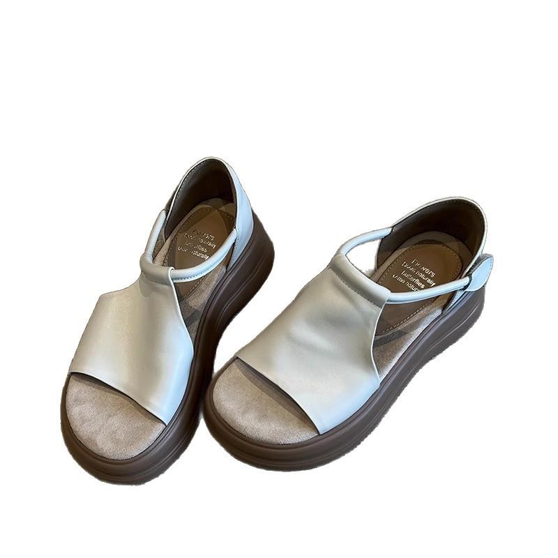 [Fanfna] Super Soft Leather~ Retro Casual Heightening Platform Sandals Women's Summer Beautiful Versatile Roman Sandals