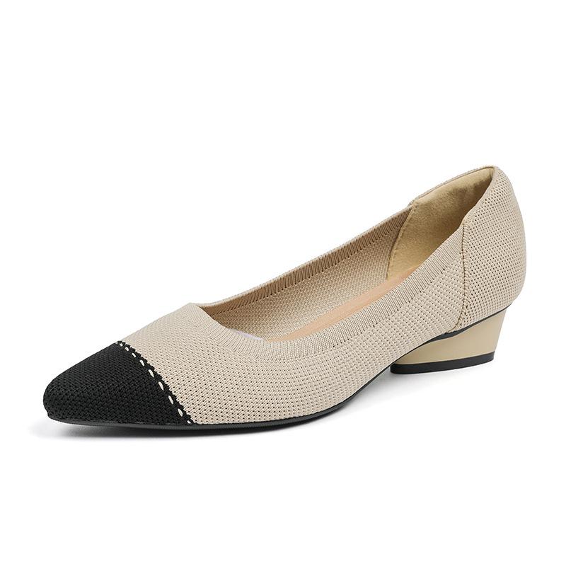 Pointed Toe Shallow Mouth Fabric Flat Bottom Women's Leopard Knitted Soft Bottom Large Shoes Size 34-43