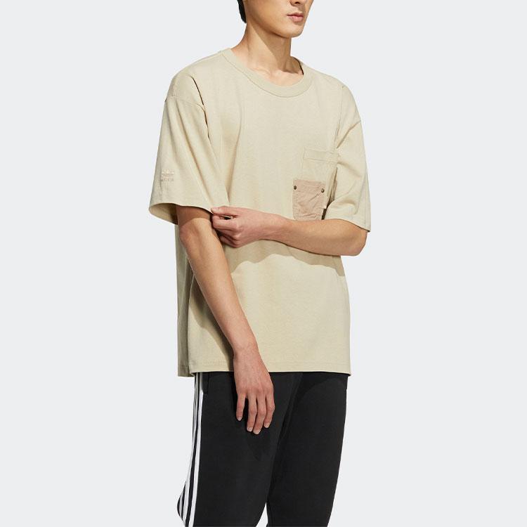 Adidas Originals Trefoil Solid Pocket Crew Neck Casual Short Sleeve T-Shirt Men Tops Beige HM7991