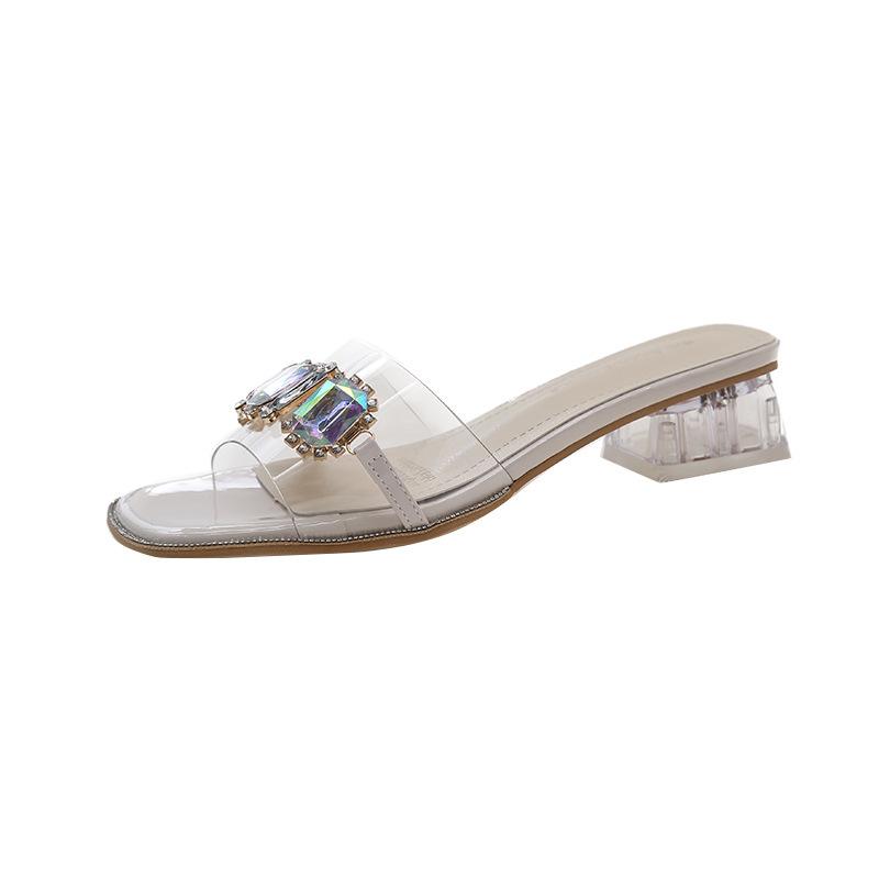 Fashion 2025 Women's Summer Outdoor New Style Fashion Transparent Crystal Water Diamond Sandals with Thick Heels Elegant and Beautiful