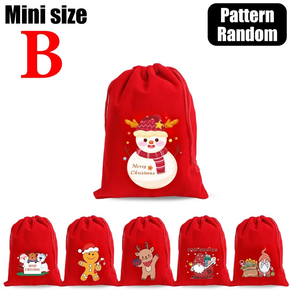 Christmas Drawstring Velvet Bags Red Candy Biscuits Pouch Boutique Jewelry Packaging Sack Gift Storage Bags Xmas Tree Decoration