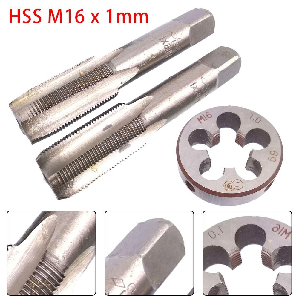 HSS M16 x 1mm kuželový a zástrčkový závitník & M16 x 1mm matricový závit metrický pravý