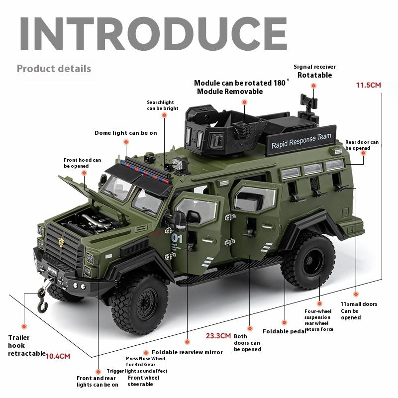 1/24 Scale Sword Toothed Tiger Explosion Proof Car Model Police Armored Off Road Vehicles Alloy Diecast Simulated Collectibles Present