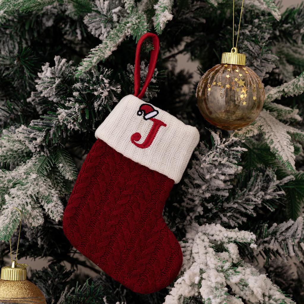 Exquisite Red Knitted Christmas Stockings With Embroidered Letter Designs For Festive Decor