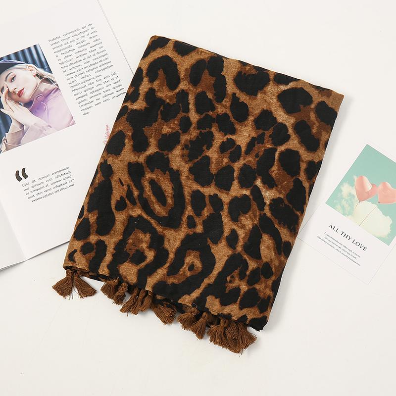 Fashion Printed Leopard Scarf Female Spring Muslim Women Hijab Scarves Tassel Large Size Headband Handkerchief Women'S Bandana