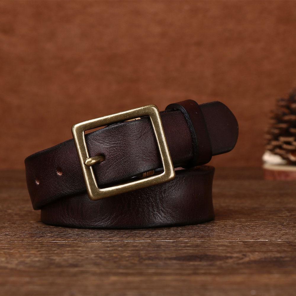 Belt Women's First Layer Cowhide Pin Buckle Retro Square Copper Buckle Versatile Casual Decorative Belt
