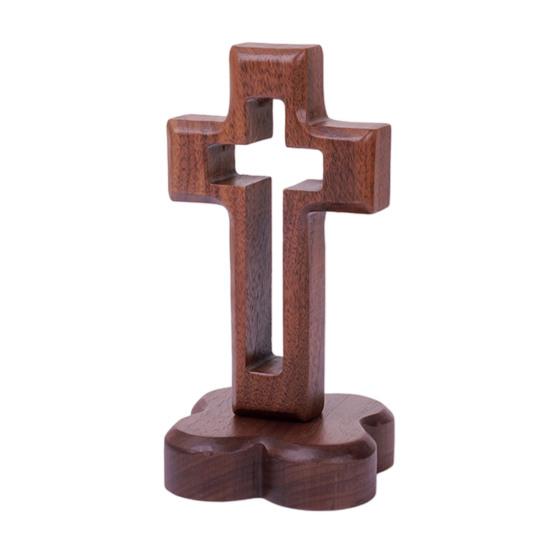 Standing Wooden Crucifix Statue Tabletop Religious Figurine Spiritual Christian Gift for Church Home Office Table Decor