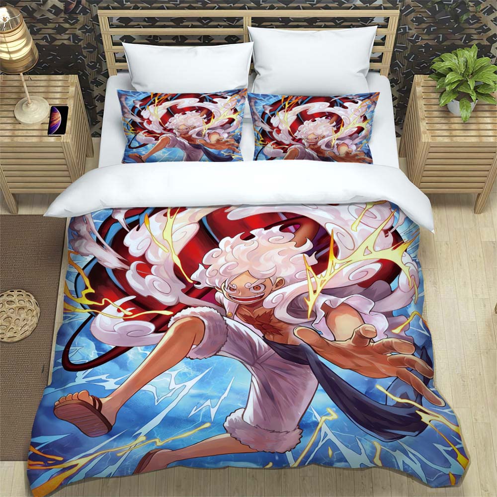 A Comfortable 3D Cartoon Comic Book Series "One Piece" Bedding Set, Including Duvet Cover, Pillowcases, and A Children's Set.