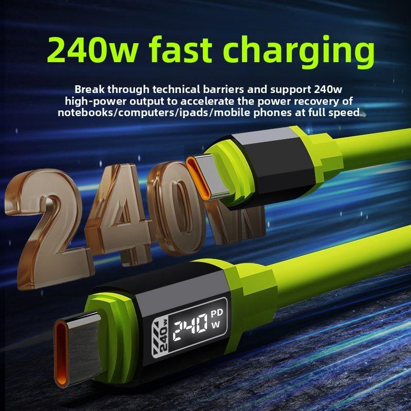 240w Fast Charging Silicone Data Cable With Visible Power Display For Apple Huawei Xiaomi Devices