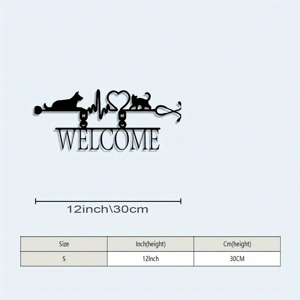 Vintage Metal Wall Art Vet Clinic Sign Heartbeat Cat Dog Welcome Plaque Rustproof Durable Gift