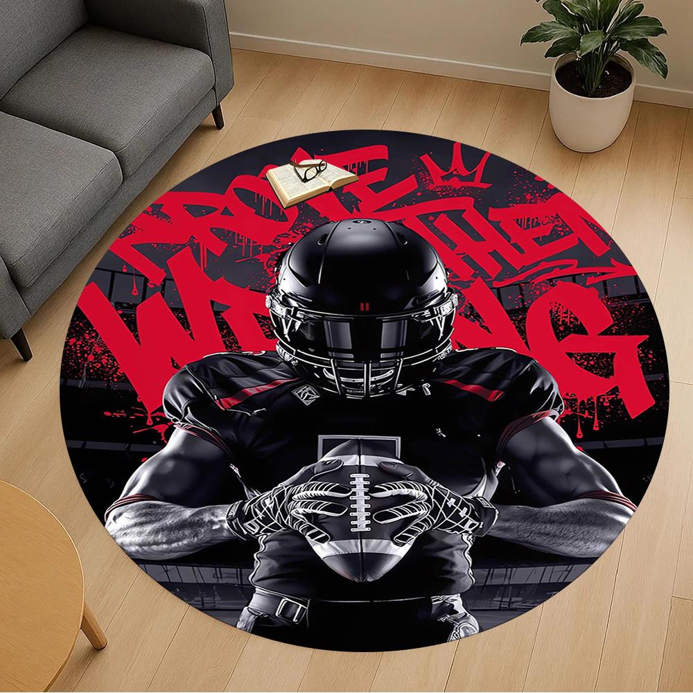 1pc Football Player Pattern Office Round Rugs, Under Chair Round Rugs for Living Room, Bedroom, Bathroom Decoration Carpet 091879