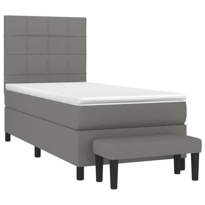 VidaXL Divan Bed with Mattress Dark Grey 90x200 Cm Fabric - Model 3136566
