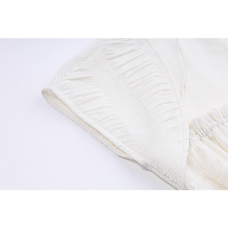 GMXIA Summer Sexy Low-cut Square Neck Halters Lace Design Sense Short Sleeve Pleated Dress Women