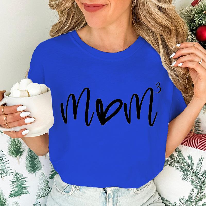 Womens Fashion TShirts Mom of Three Print Tshirts Summer Casual Loose Tops Mom To The Power Creative Personalized Tshirts
