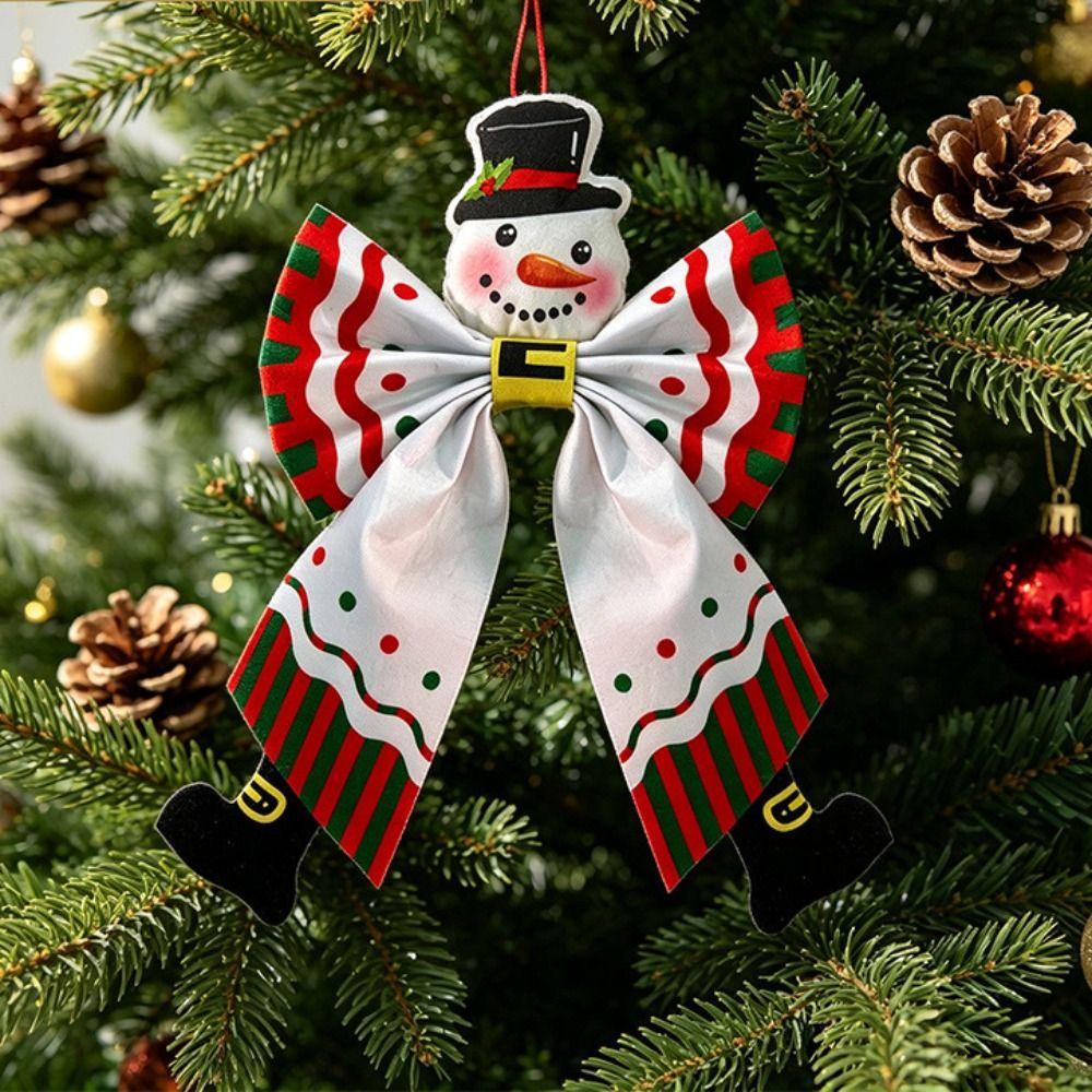 Santa Claus Butterfly Knot Pendant Vintage Holiday Hanging Decor Christmas Fabric Ornaments  Party