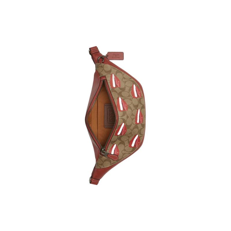 COACH Warren 30 printed zipper closure PVC artificial leather with cow leather crossbody chest bag waist bag large size men's brown