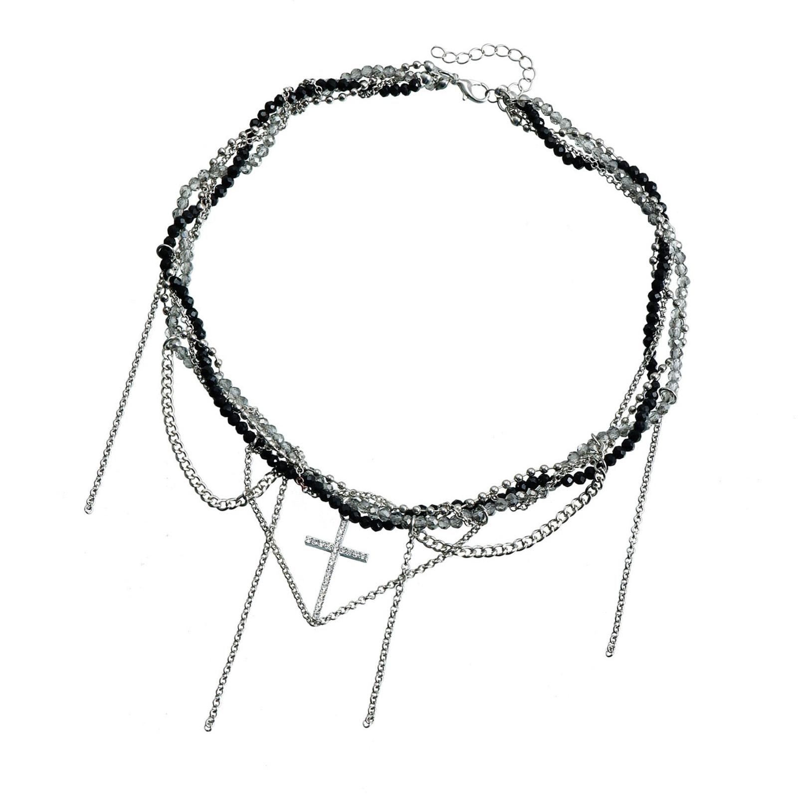 

Модное прочное ожерелье из стеклянных кристаллов с крестами, стильными стразами на элегантной цепочке-змейке T1
