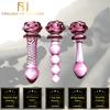 Pink Rose Smooth Anal Beads Butt Plug Glass Dildo Non Vibrating Butt Plugs