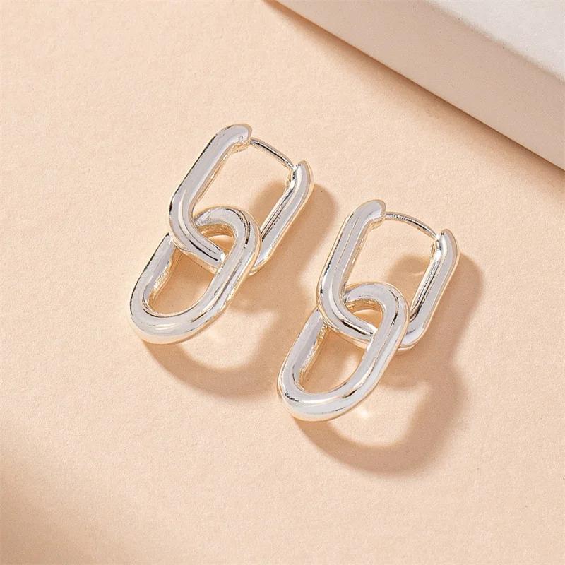 Stainless Steel Fashion Gold Color Geometric Square Hoop Earrings For Women Huggie Punk Hip-Hop Metal Round Circle Party Jewelry