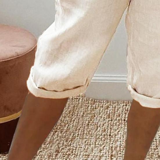 Leinen-Bermudashorts für Damen Knielang Elastischer Tunnelzugbund Shorts Sommerlich Lässig Strandoutfits mit Taschen