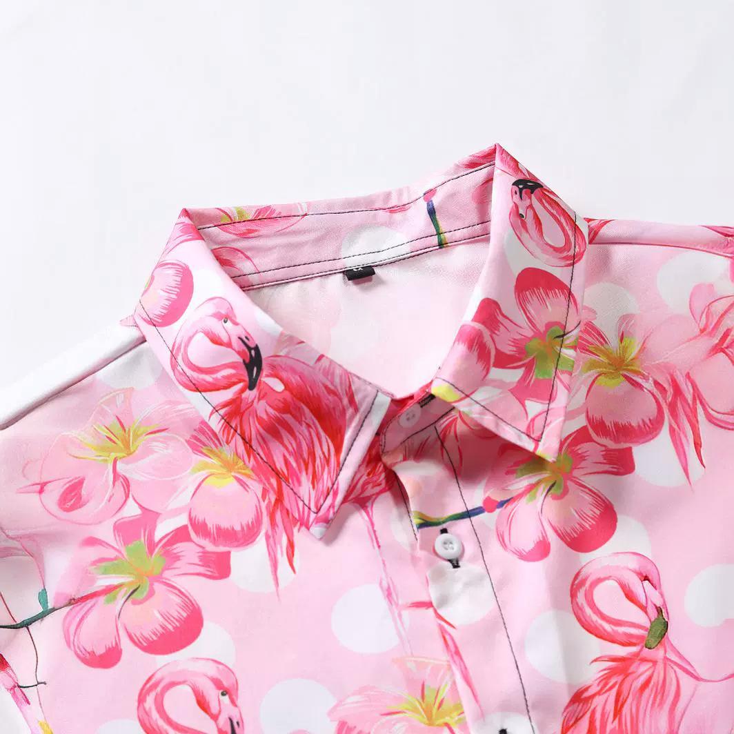 Повседневная рубашка с коротким рукавом с рисунком фламинго — фото 3