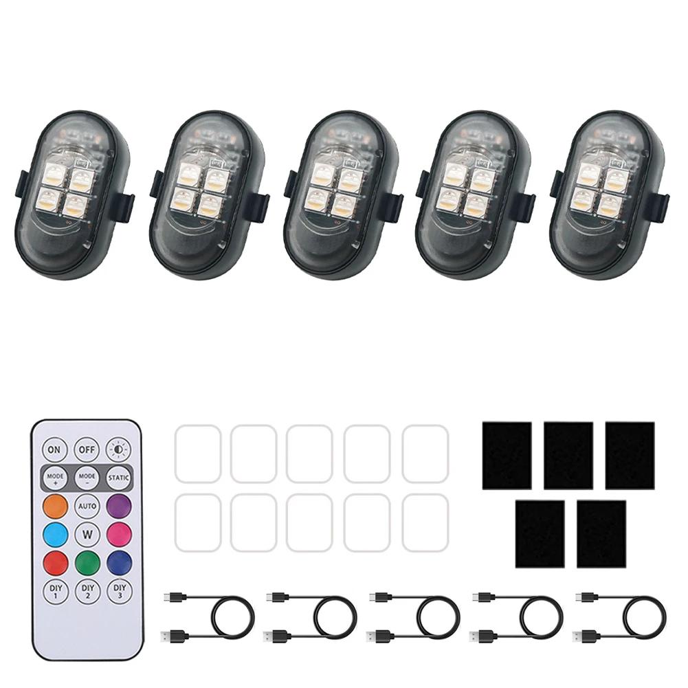 Wireless LED Strobe Lights Car Decor Atmosphere Light Warning Lights RGB Led Aircraft Strobe Lights Car Motorcycle LED Lamp