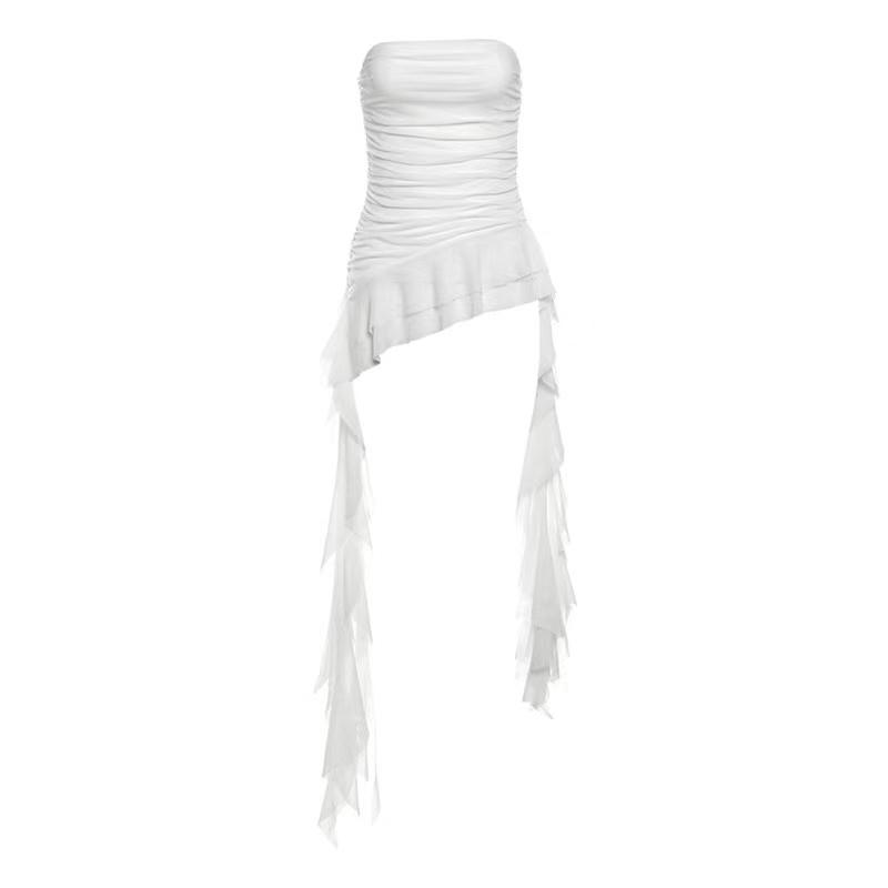 Spring New Solid Color Sweet Gentle Cute All-match High Street Travel Sexy Cool Women Chest Wrap Ruched Tassel Vest