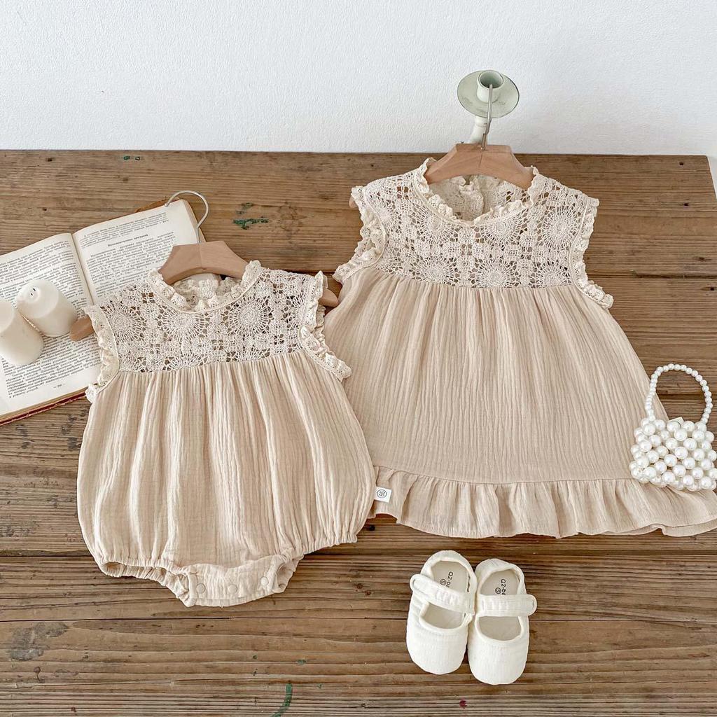 Infant Girls' Seersucker Ruffle Lace Sleeveless Dress