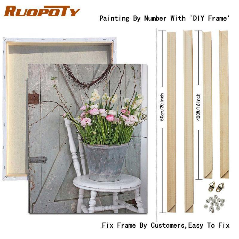 RUOPOTY DIY Frame Painting By Numbers Flower Acrylic On Canvas Wall Art Picture By Numbers For Living Room