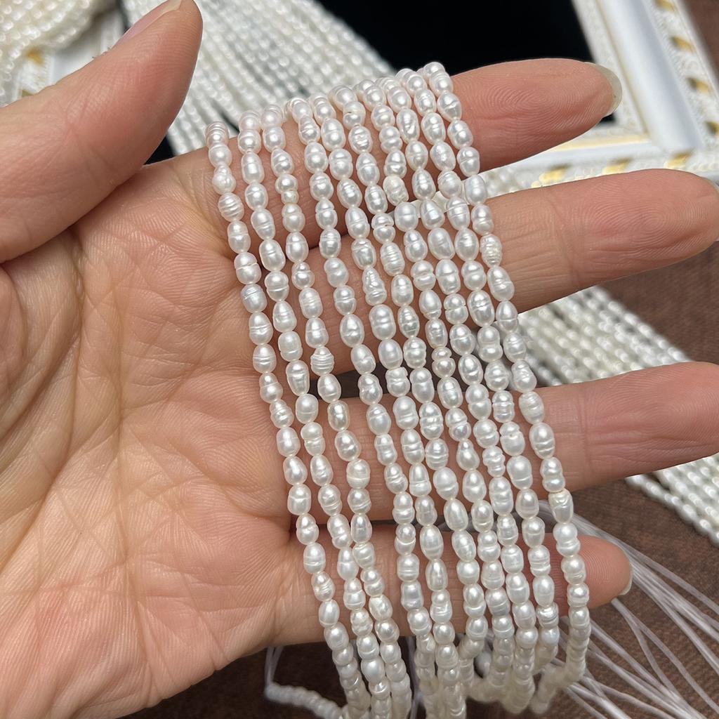 1String, White Natural Shell Mother of Pearl Beads, Handmade Rice Beads, 4-5mm, for DIY Jewelry Making, 36cm, Poor Quality But Cheap